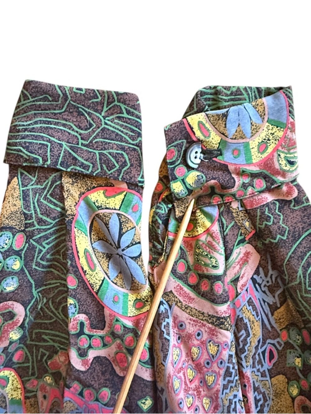 Vintage 80s Abstract Rayon Blouse Ruffle Neck Artsy Print USA Size 8 Statement - Picture 7 of 16